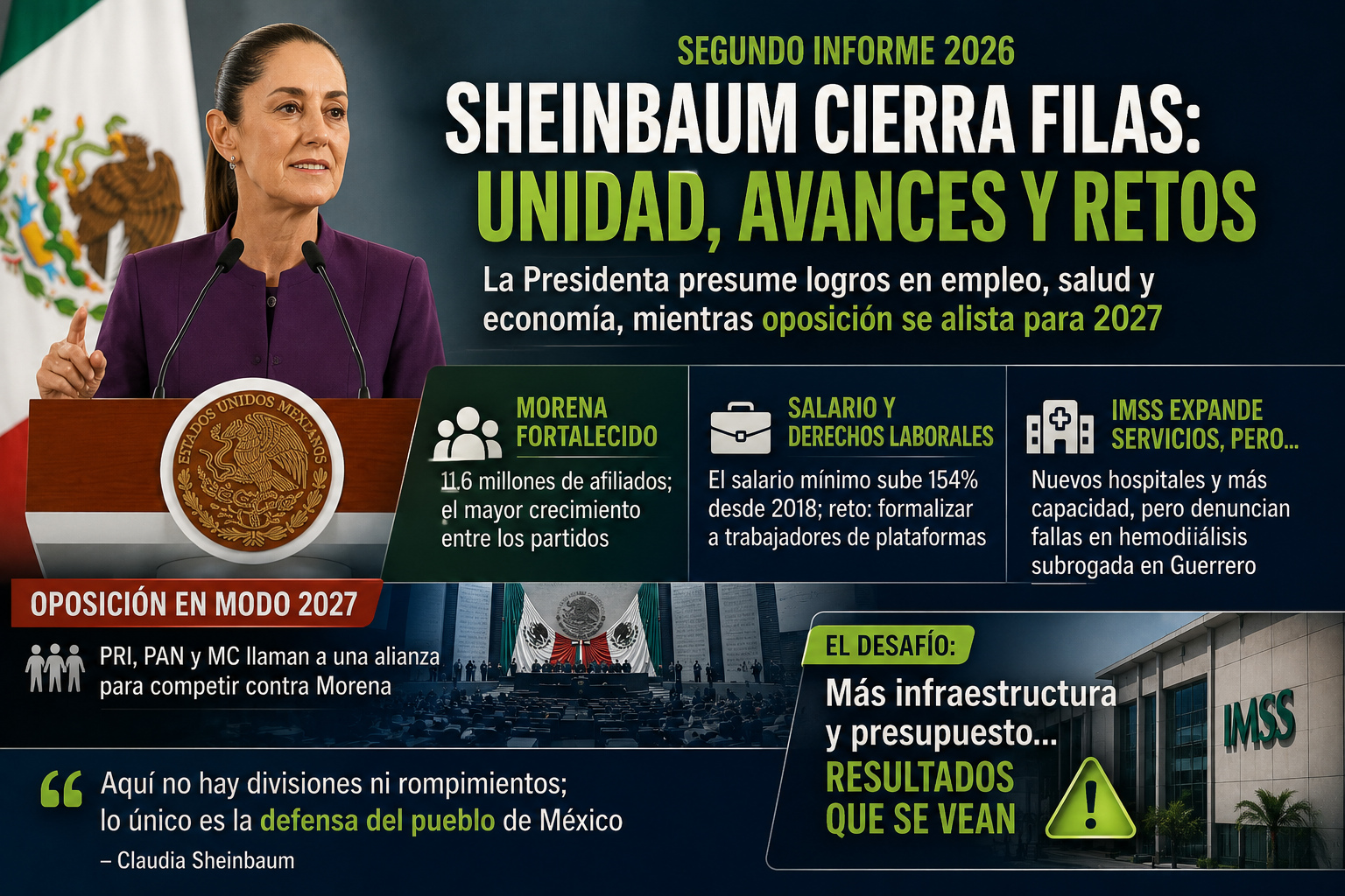 Sheinbaum cierra filas rumbo a 2027 mientras IMSS y agenda laboral enfrentan nuevas pruebas